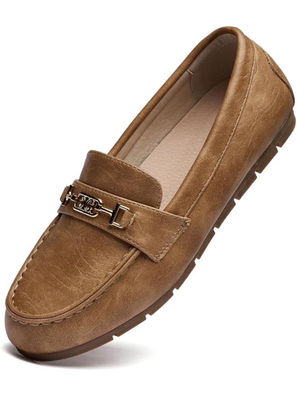 Women's Khaki Comfort Walking Pull On Leisure Slip On Work Loafer Flat Shoes
